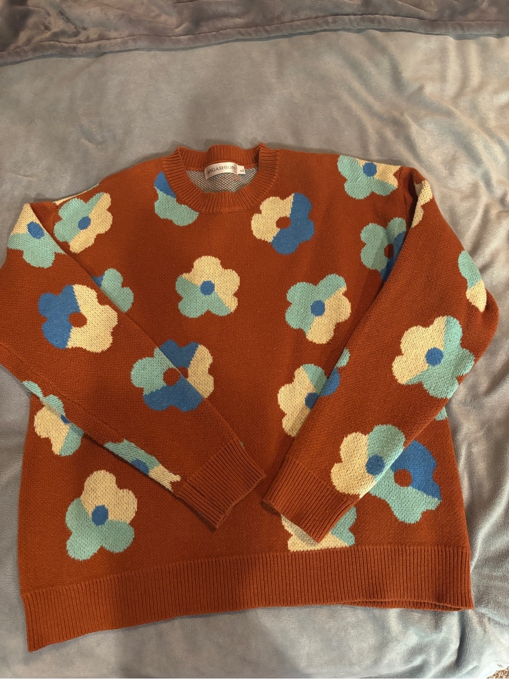 Rust Floral Crewneck Sweater - Marigold Pattern